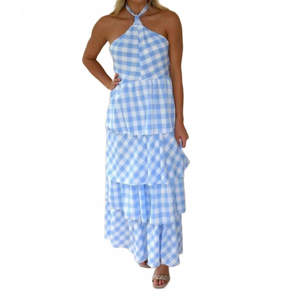 NEW SUNDAYUP tara plaid halter dress in baby blue